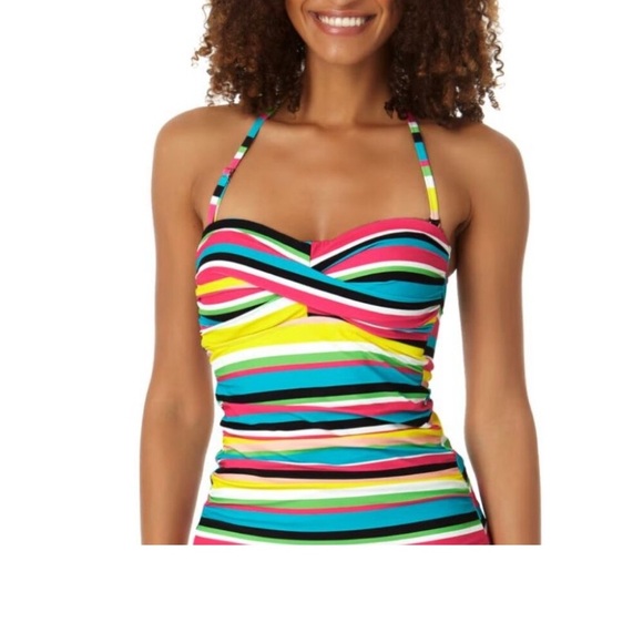 Anne Cole Lawnchair Stripe Liz Twist Front Tankini  Top Size Large - Picture 1 of 6
